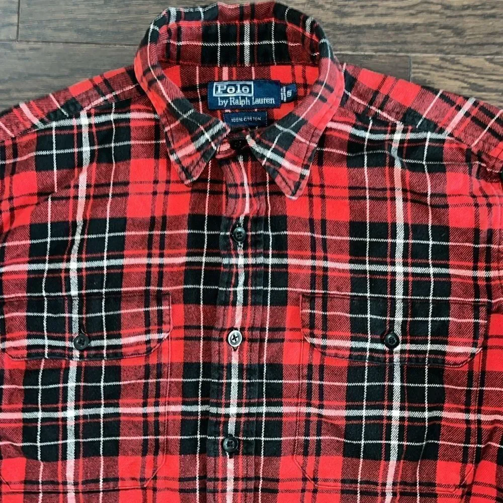 Polo Ralph Lauren Holiday Red Black Plaid tartan Button Down Shirt-S 2 pockets